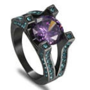 Stunning Size 8 Amethyst CZ Rhodium Plated Ring